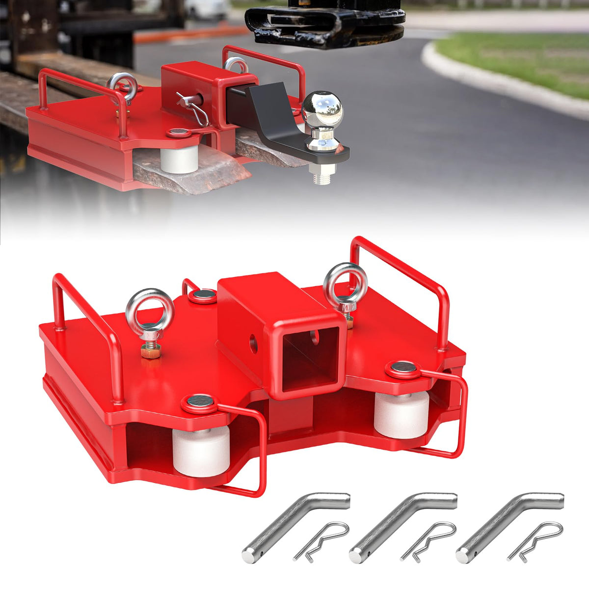 Sulythw front view of hitch showing receiver and clamp for secure towing