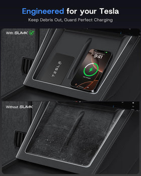 SUMK close-up of ultra-thin wireless charging pad protecting OEM surface and enabling charging