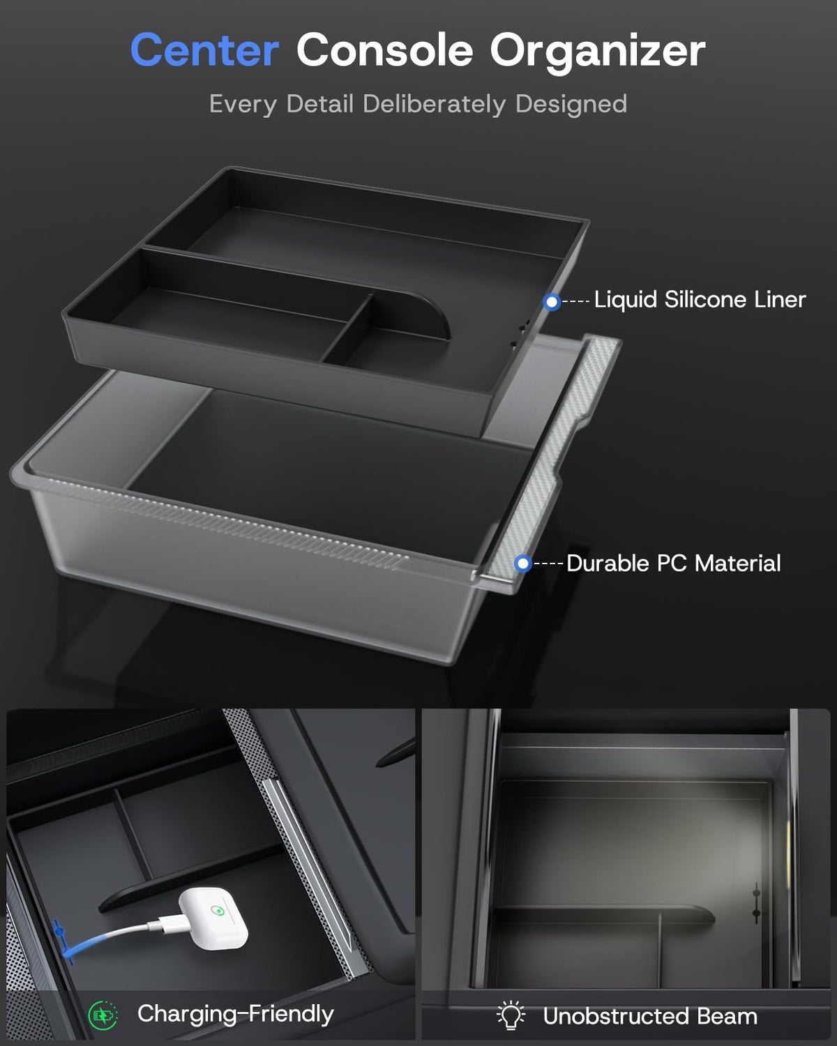 SUMK organizer in use with sunglasses keys and cup showing clutter-free driving convenience