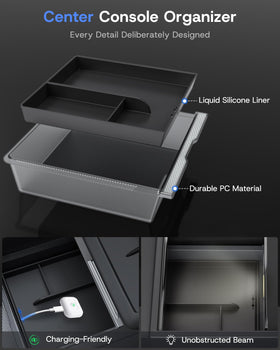 SUMK organizer in use with sunglasses keys and cup showing clutter-free driving convenience