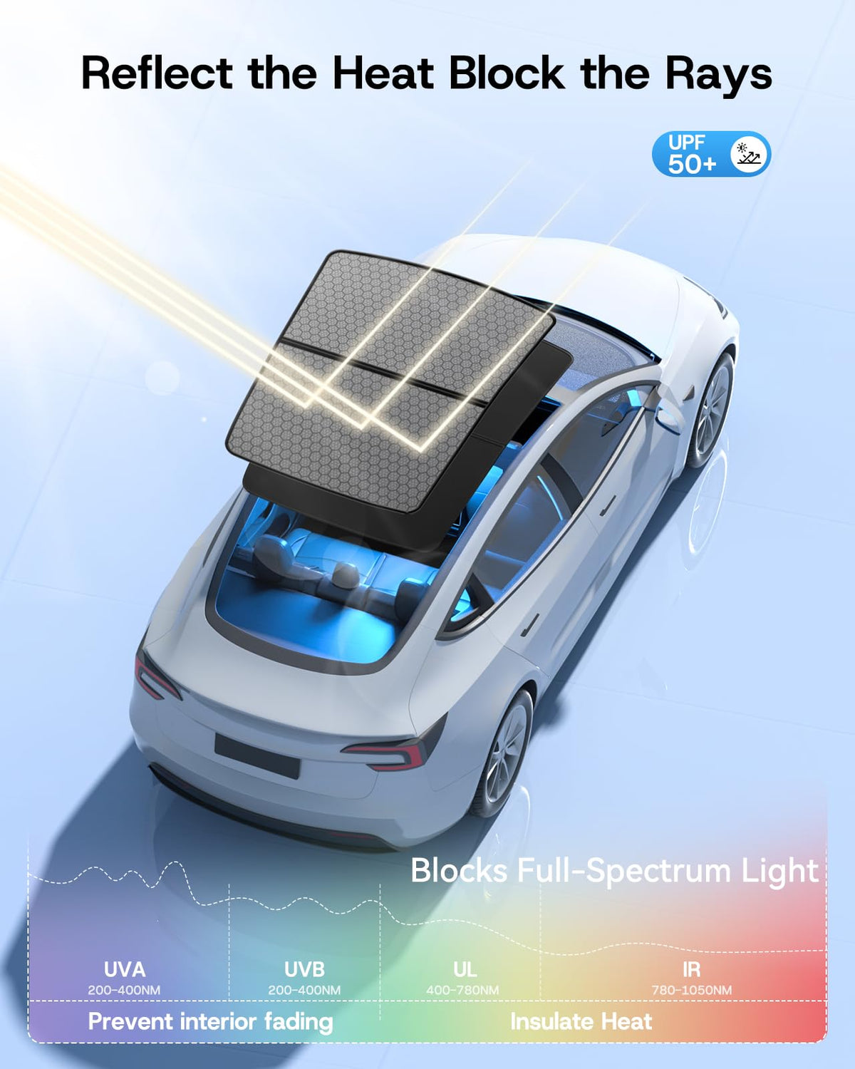 SUMK installed on Tesla Model Y panoramic roof demonstrating full blackout benefit