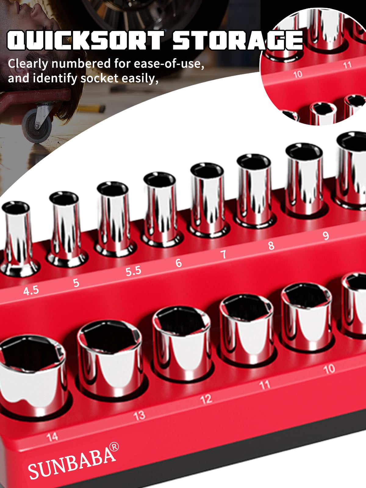 SUNBABA loaded trays with sockets labeled for quick identification benefit