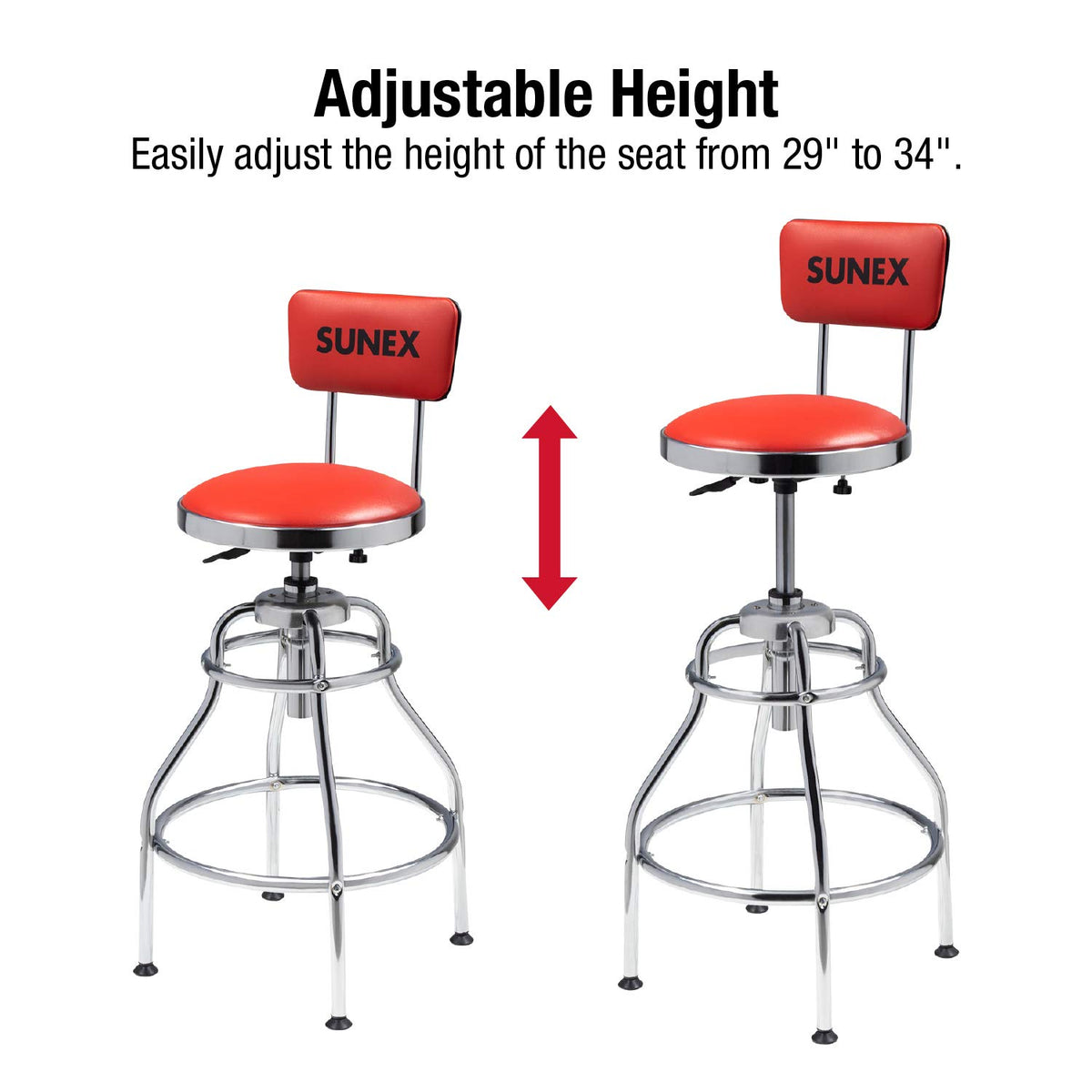 Sunex Tools close-up of vinyl padded seat and backrest for comfort