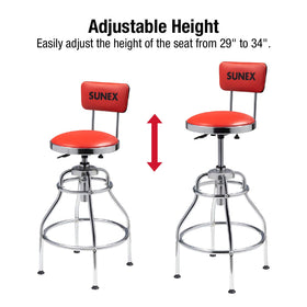 Sunex Tools close-up of vinyl padded seat and backrest for comfort