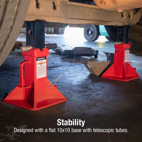 Sunex Tools stands under a lifted vehicle showing balanced support benefit