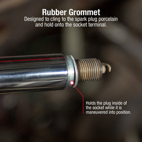 Sunex Tools 8845 being used on an engine bay showing improved access to recessed plugs