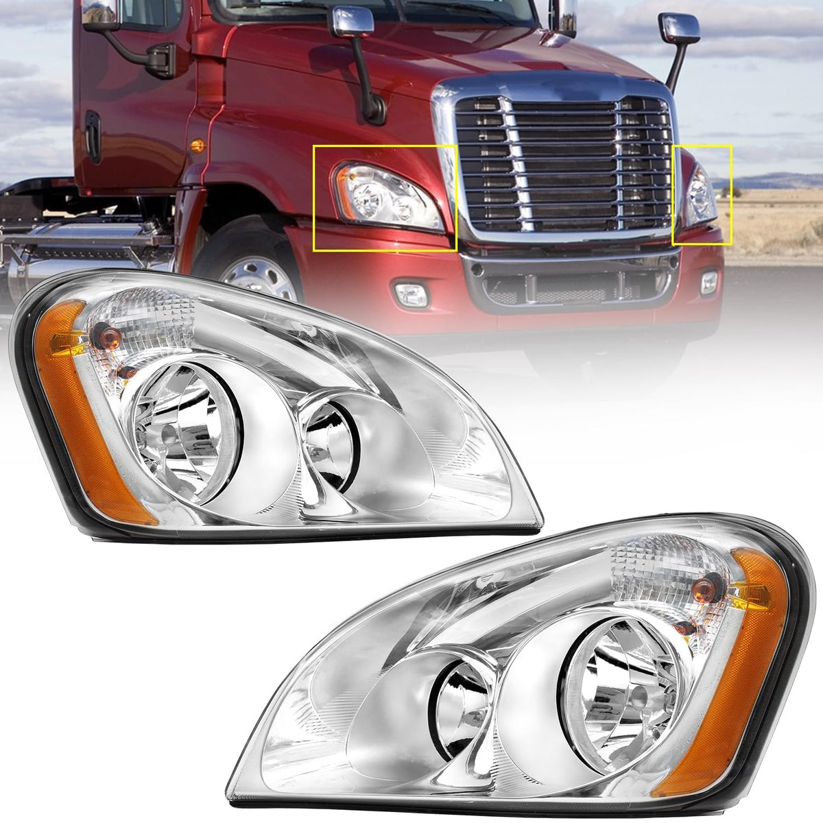 Sunhua front view pair headlights showing chrome housing and clear lens, improves nighttime visibility