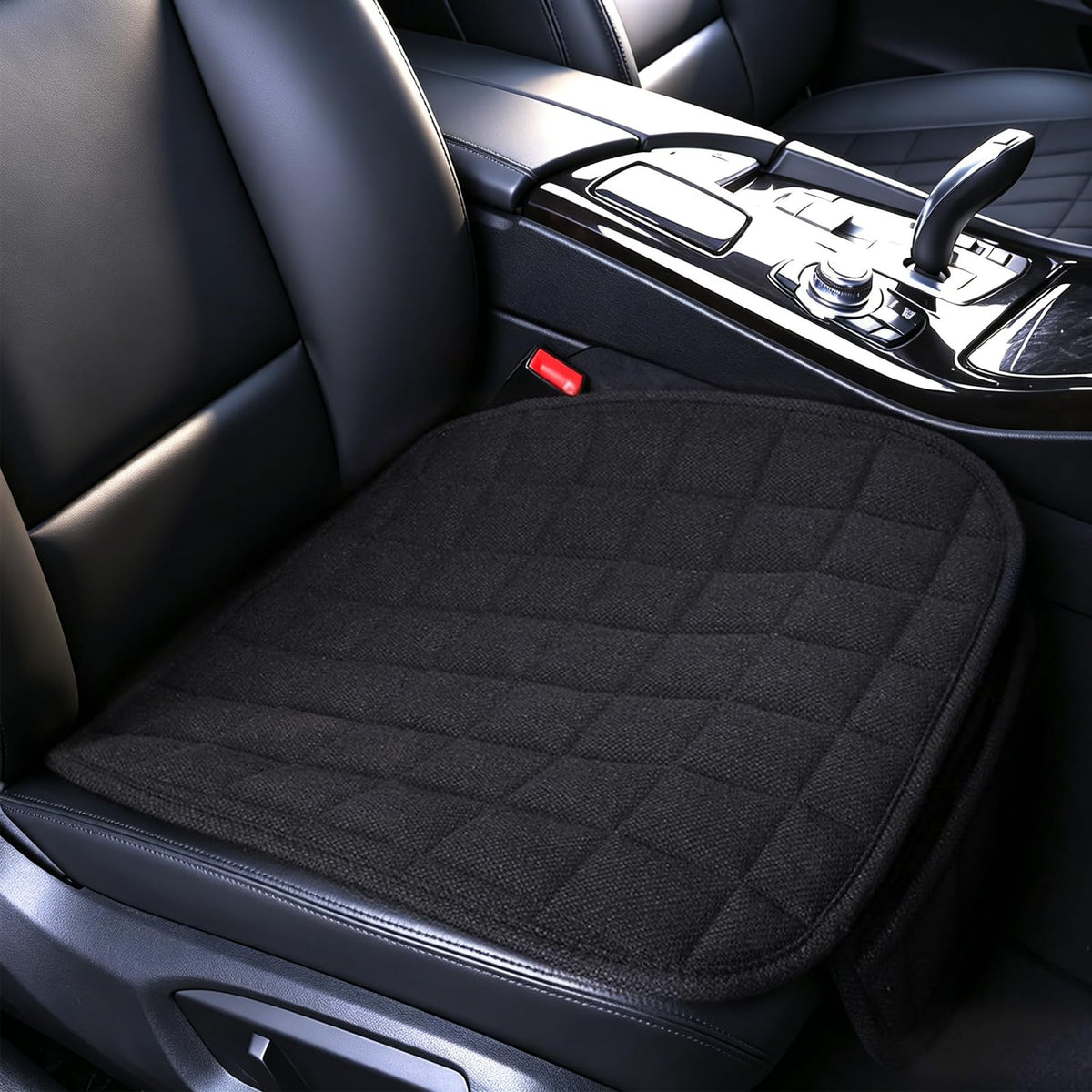 Suninbox front seat cover full view showing sleek black fit and comfort benefits
