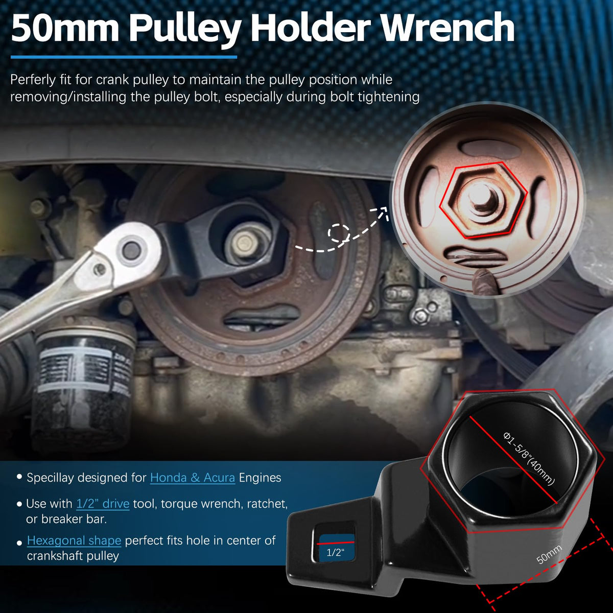 Sunluway 50mm pulley holder close-up shows hex face for secure pulley grip