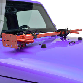 Sunluway mount installed on Jeep hood demonstrating secure on-vehicle storage