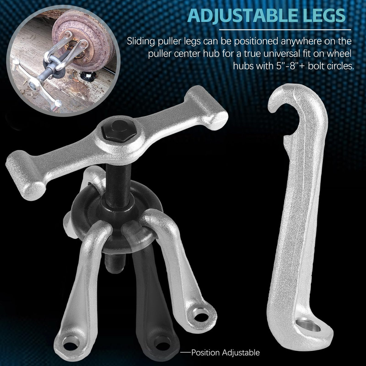 Sunluway adjustable puller legs detail showing secure fit and versatility benefit