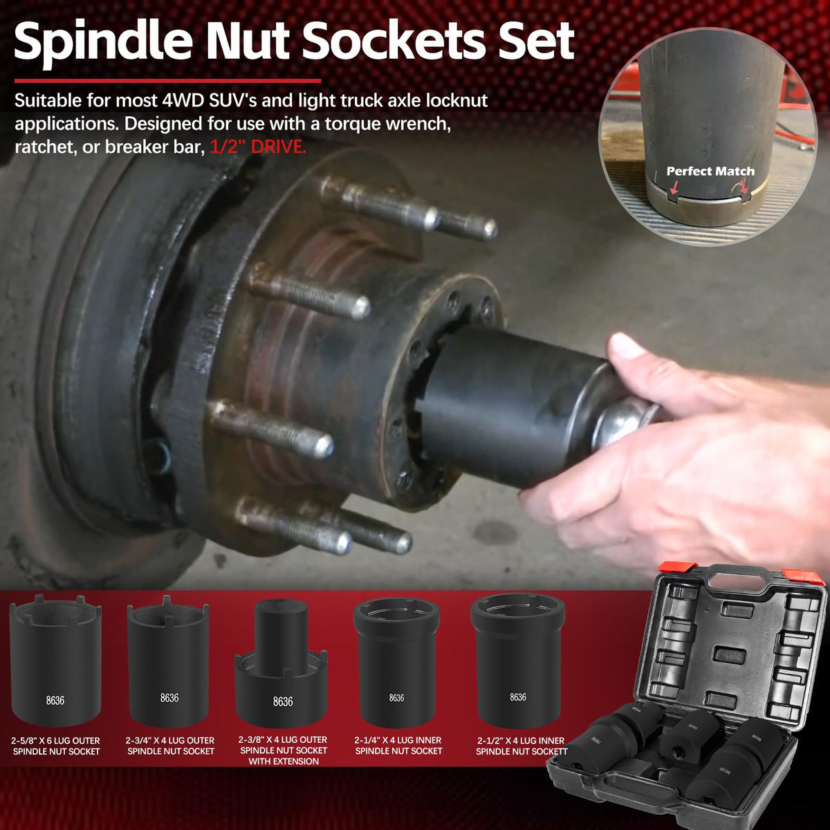 Sunluway sockets lined up displaying sizes for quick selection benefit