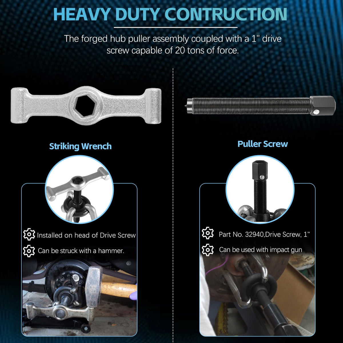 Sunluway striking wrench and drive screw displayed for impact and hammer use