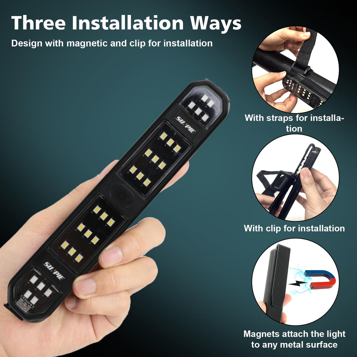 SUNPIE clip mounted on vehicle visor providing focused interior lighting