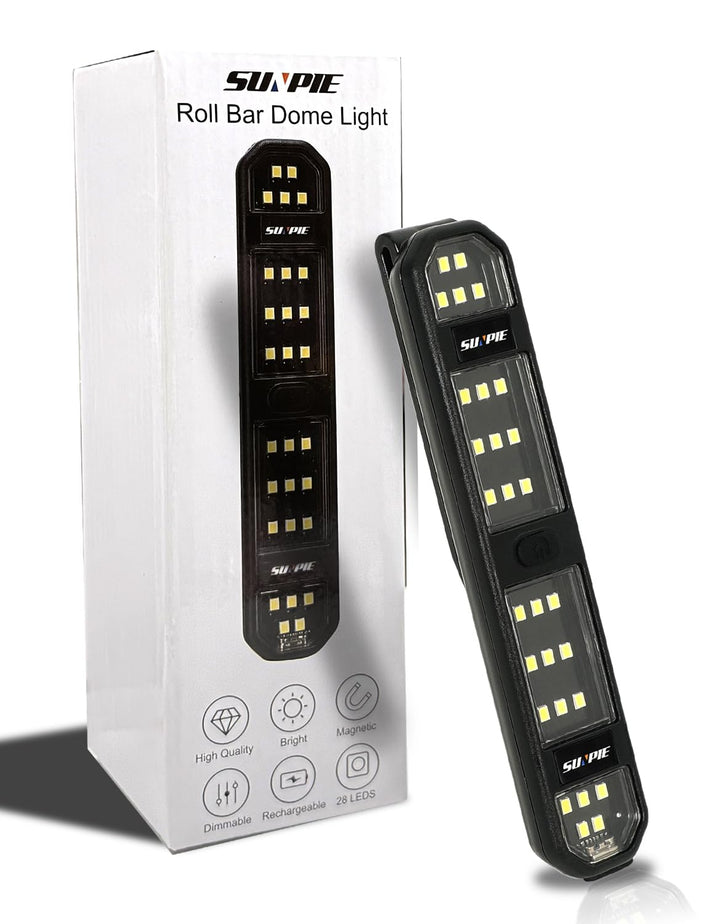 SUNPIE front view of light bar showcasing compact durable housing and bright benefit