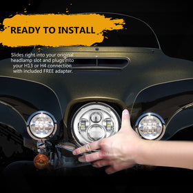 SUNPIE next to a ruler showing 7-inch size for correct fitment on Harley models