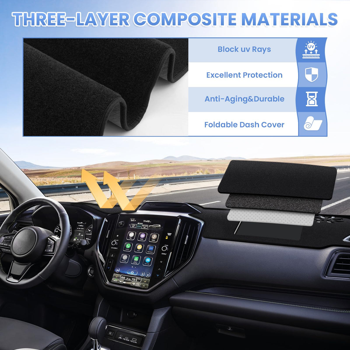 Sunsdrew installed on dash from driver angle reducing windshield reflections for safety