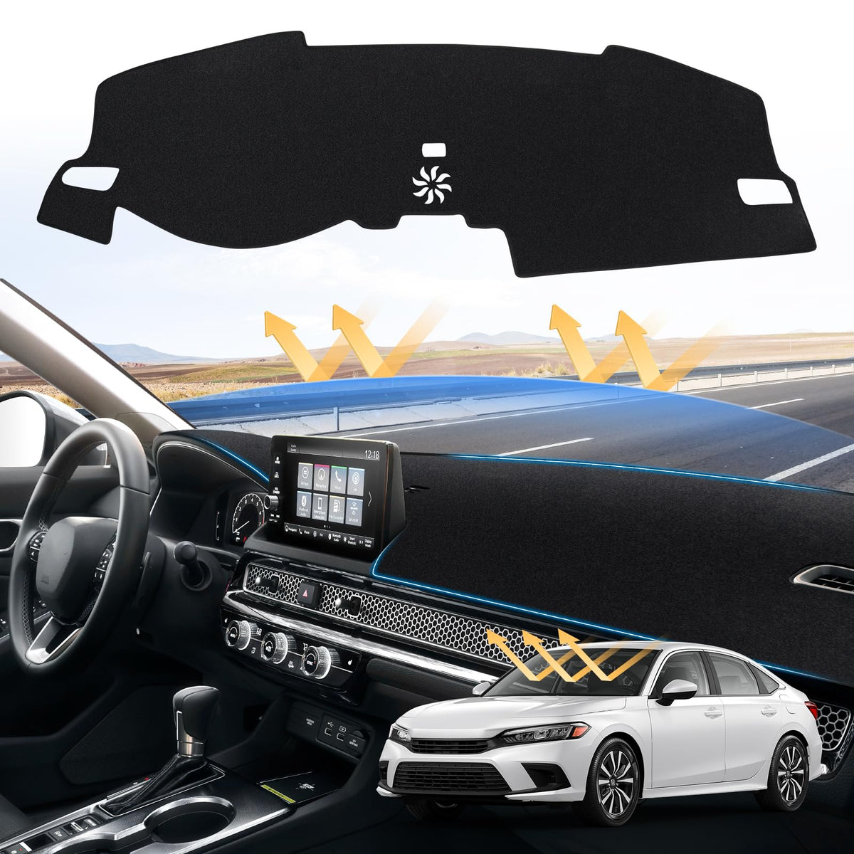 Sunsdrew front overview showing precise fit and dashboard protection benefit