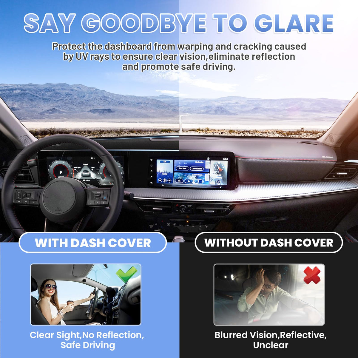 Sunsdrew non-slip mesh backing detail ensuring secure placement during driving