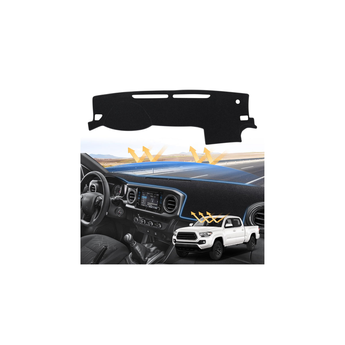 Sunsdrew dash cover front view showing tailored fit and neat edges—protects dash