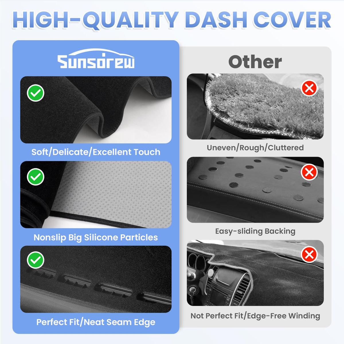 Sunsdrew close-up of vent and sensor cutouts maintaining full dashboard function