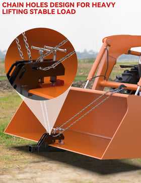 SUNSHINE FARMRE installed on tractor bucket for quick attach convenience