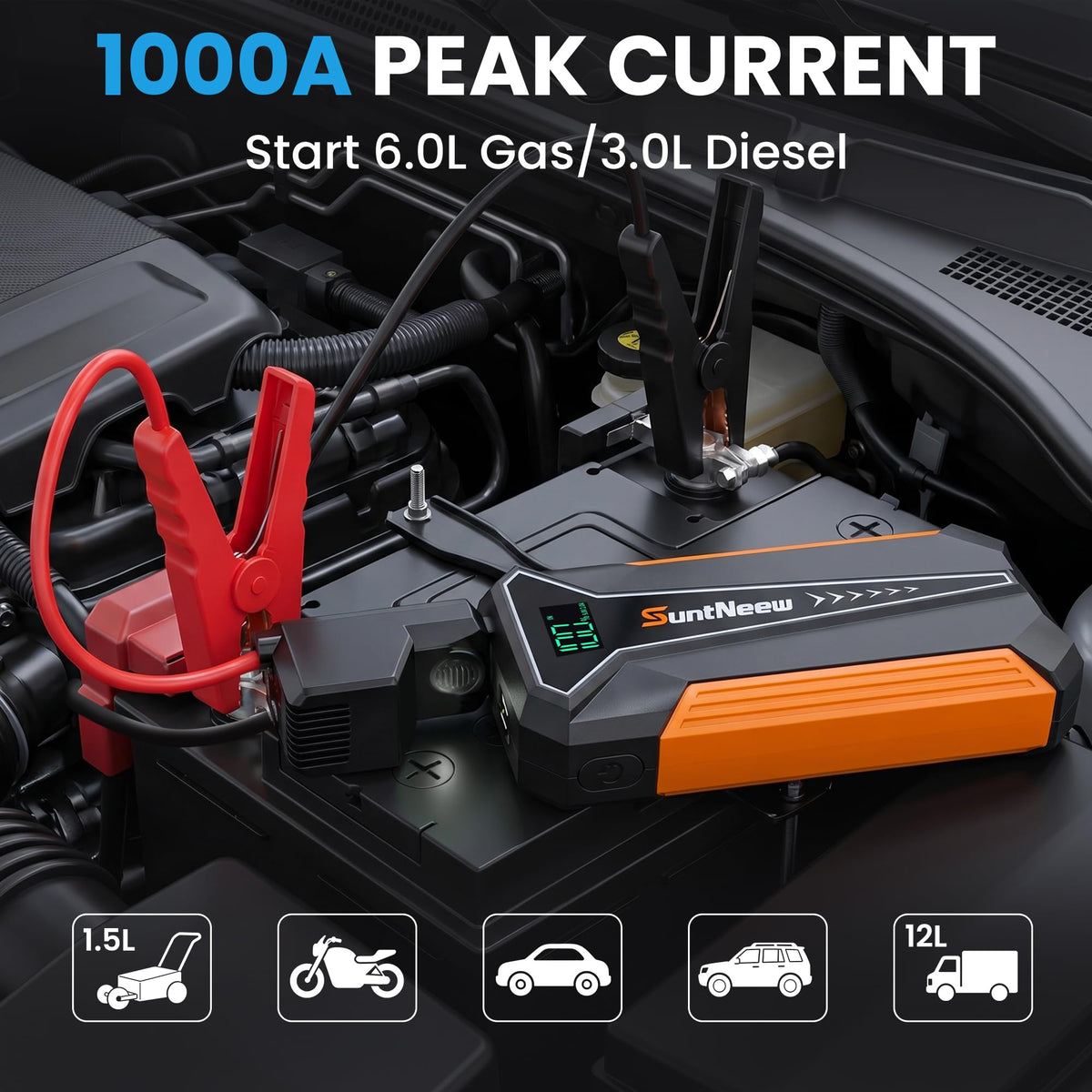 SuntNeew compact size held in hand illustrating portability and easy glovebox storage