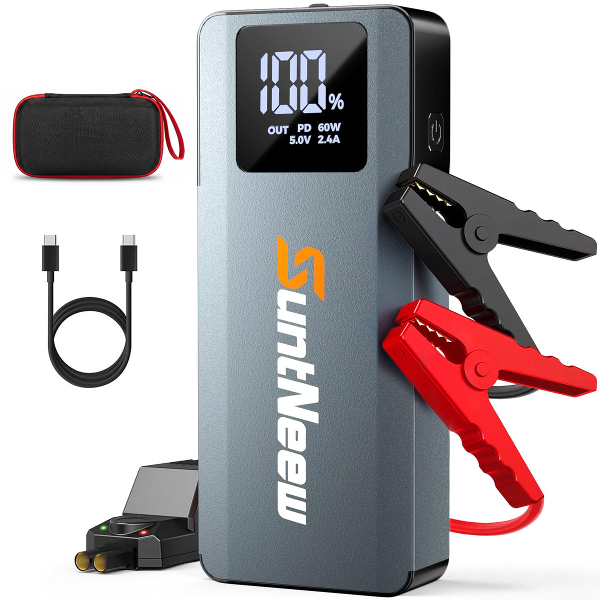 SuntNeew front view showing compact booster and easy storage benefit