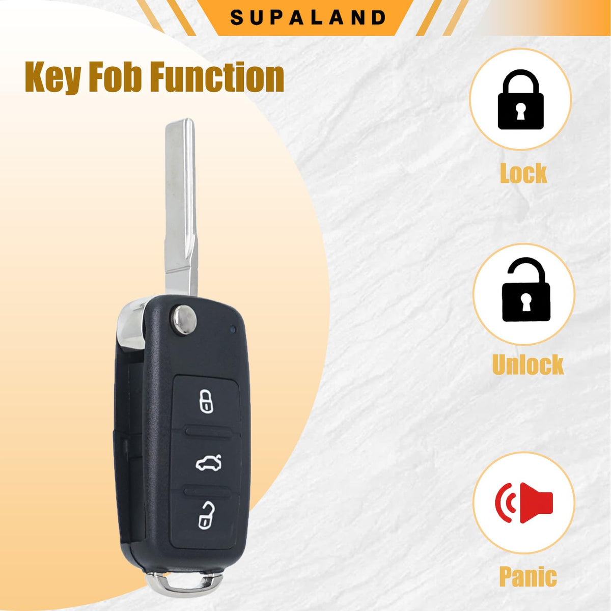 SUPALAND replacement fob next to original VW remote demonstrating matching design