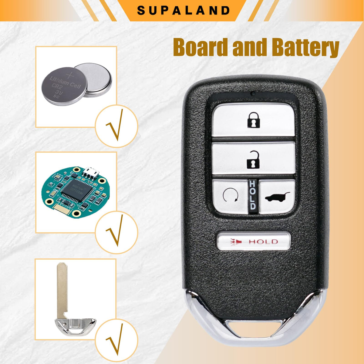 SUPALAND key fob held in hand to show compact size and easy handling