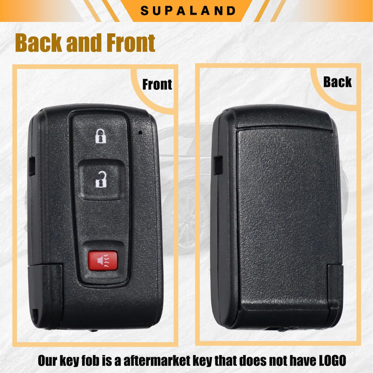 SUPALAND key fob on car center console as lifestyle image showing ready-to-program remote
