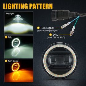 SUPAREE halo ring close-up highlighting white DRL and amber turn-signal visibility