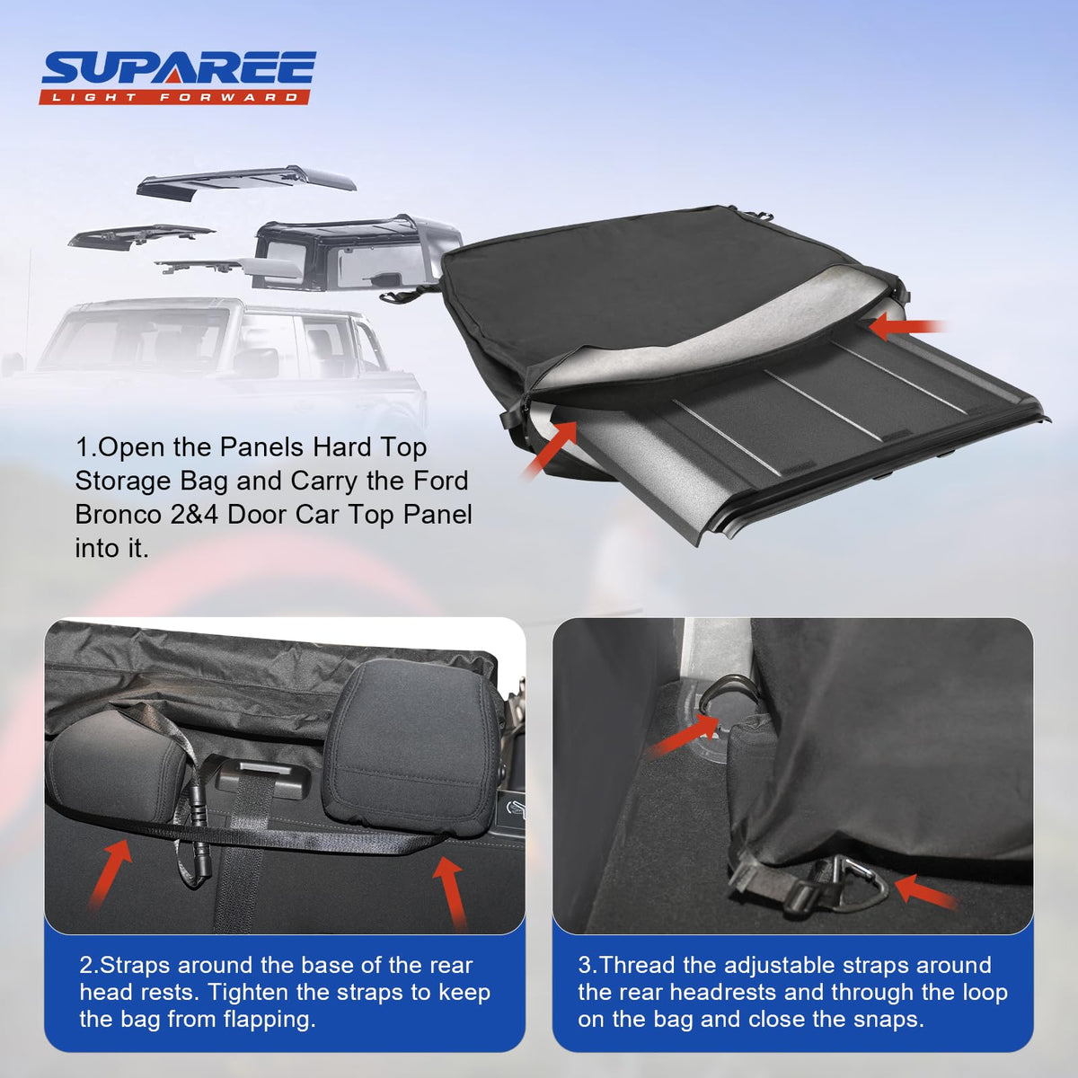 SUPAREE handle and heavy-duty zipper detail for easy carrying