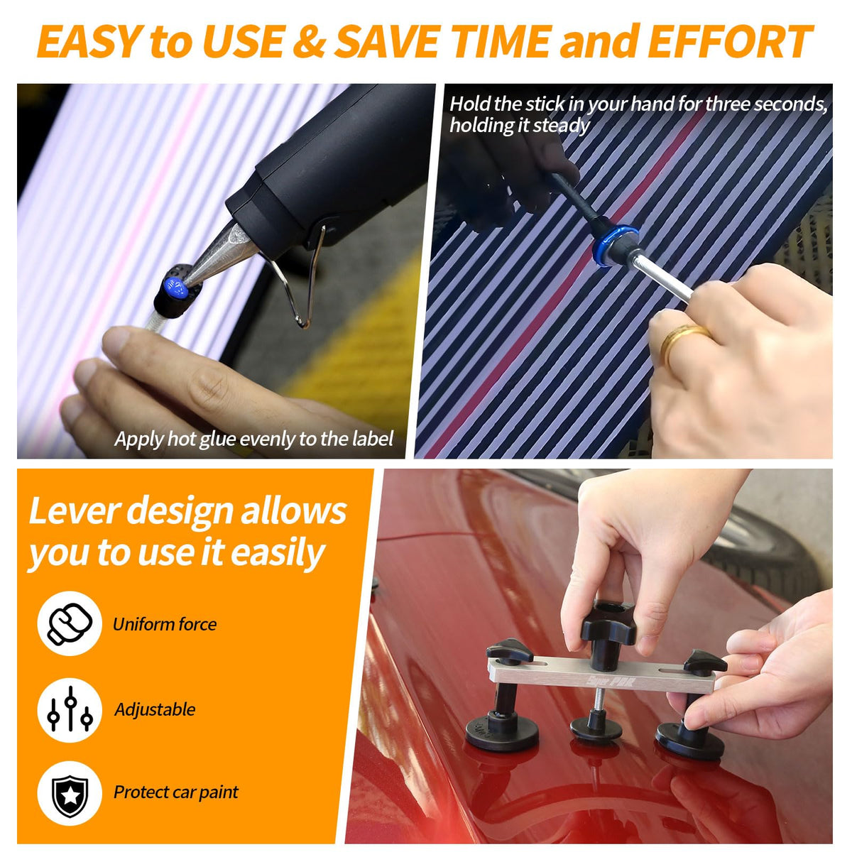 Super PDR hot melt glue gun and sticks providing secure pull tabs