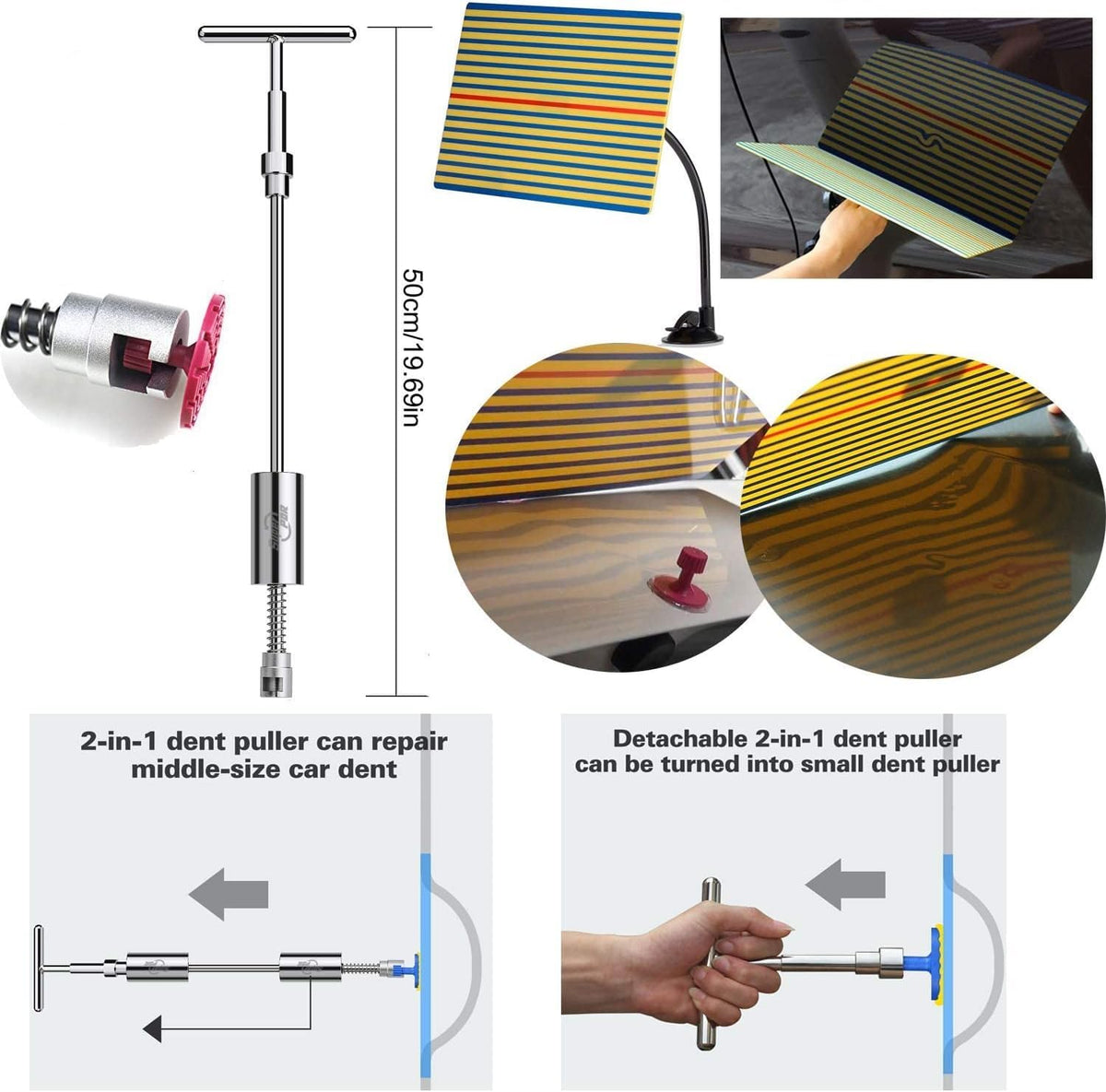 Super PDR in action on car door demonstrating non-invasive dent removal