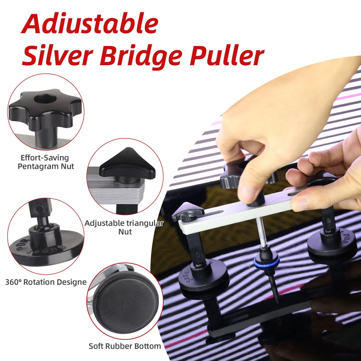 Super PDR suction cups arranged to show secure grip for paint-safe pulls