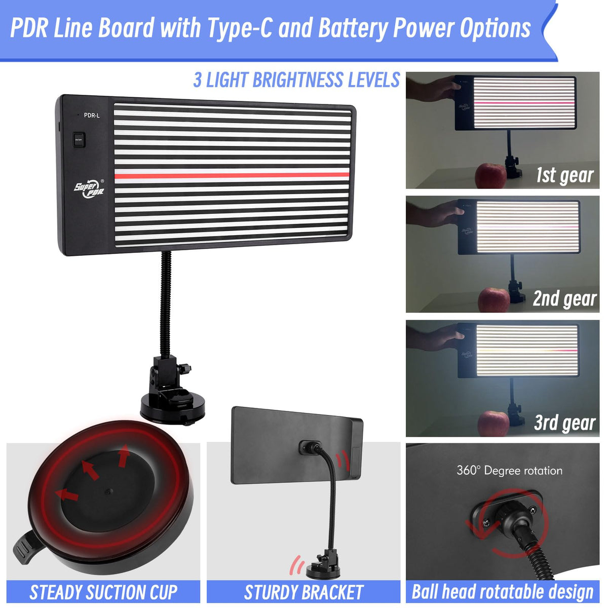 Super PDR suction mount detail on car surface demonstrating secure hold and stable positioning