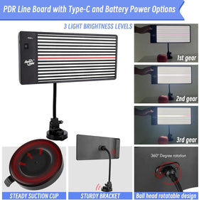Super PDR tools in use on a car door for quick paintless repairs