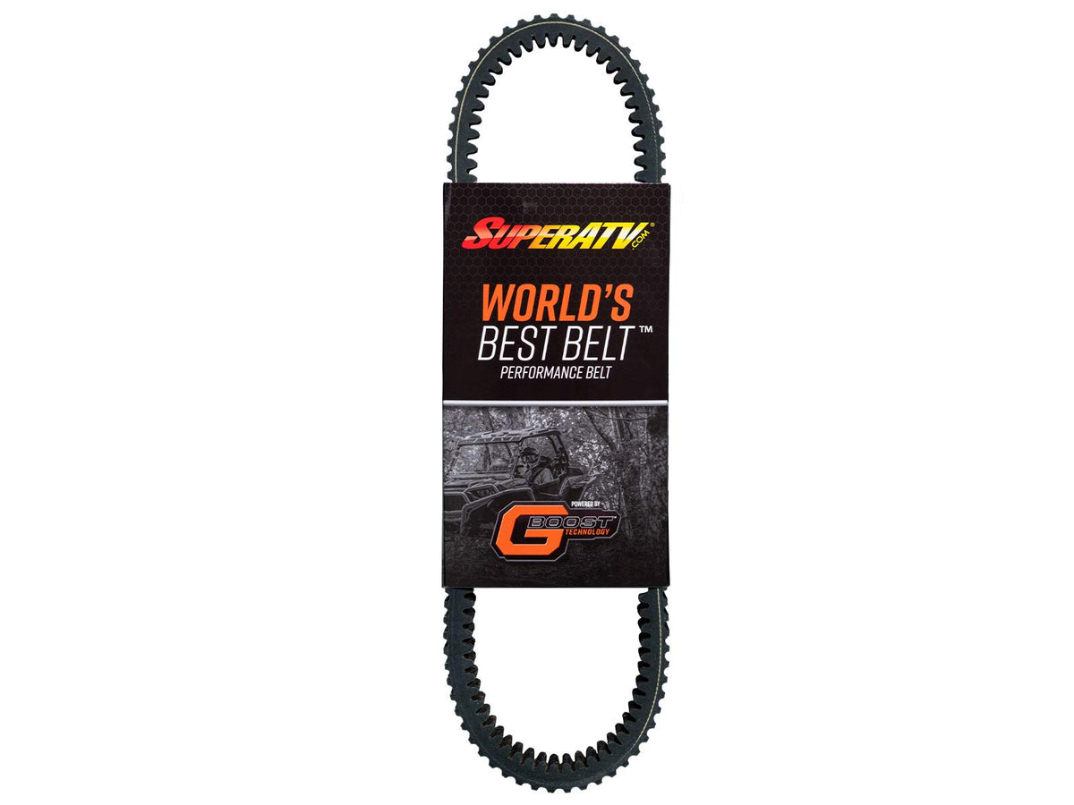 SuperATV CVT drive belt front profile showing durable build and improved engagement