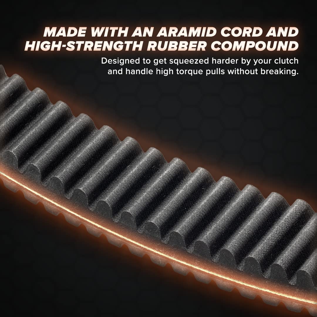 SuperATV belt beside ruler showing correct size and easy-fit guarantee