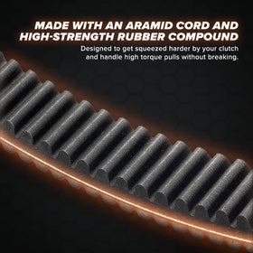 SuperATV belt beside ruler showing correct size and easy-fit guarantee