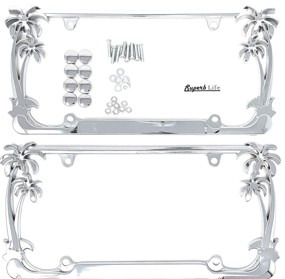 Superb lnf chrome frame front view showing palm motif and polished shine benefit: stylish upgrade