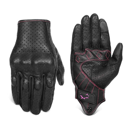 Superbike front view of glove showing shape and rose stitch accent for stylish grip