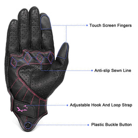 Superbike close-up of perforated goatskin leather for breathability and comfort