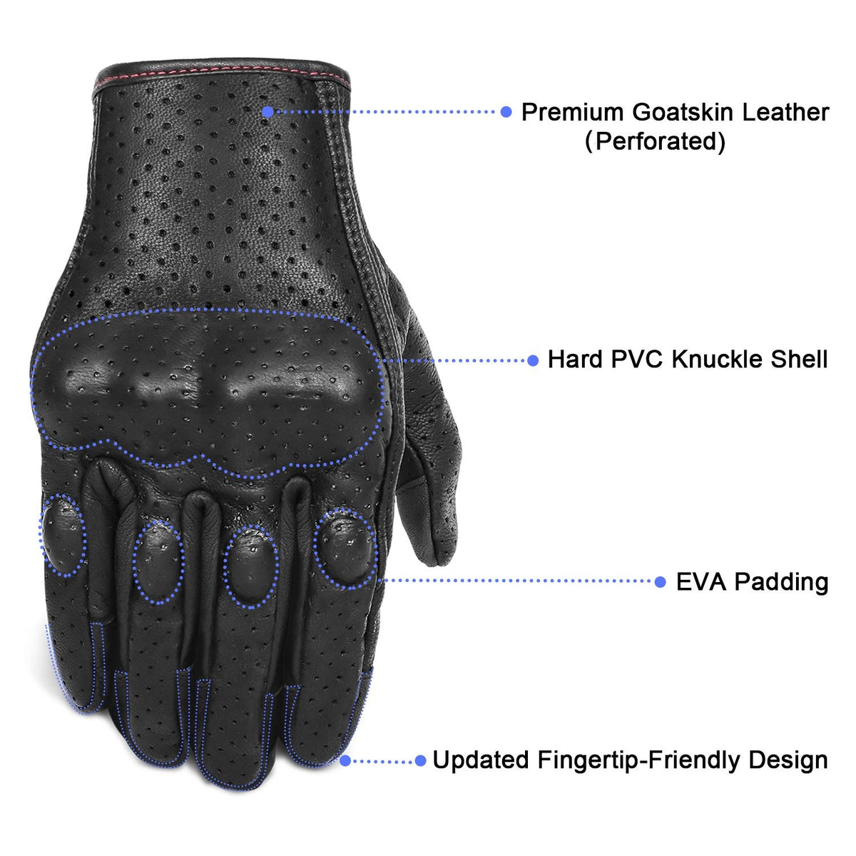 Superbike wrist snap buckle detail preventing loss and securing gloves together