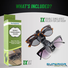 SUPERIOR ESSENTIALS holding two pairs of sunglasses, prevents scratches and tangling