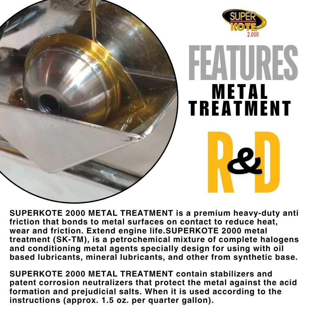 Pouring Superkote 2000 into engine oil, demonstrating easy use and improved lubrication benefit