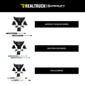 Superlift stabilizers installed on Ford front end demonstrating reduced shimmy and improved control