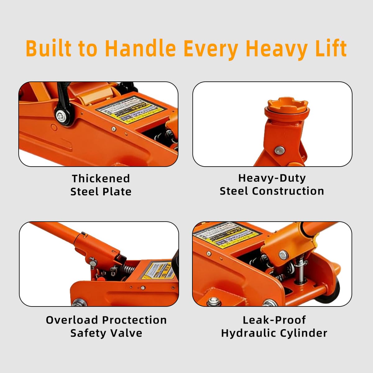 superokay jack next to tape measure showing 5-1/8" to 13" lift range benefit