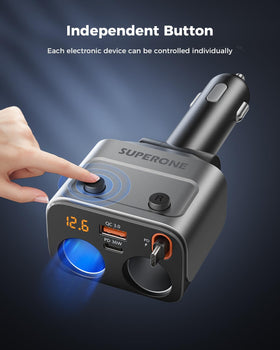 SUPERONE dual cigarette lighter sockets with independent switches for device control